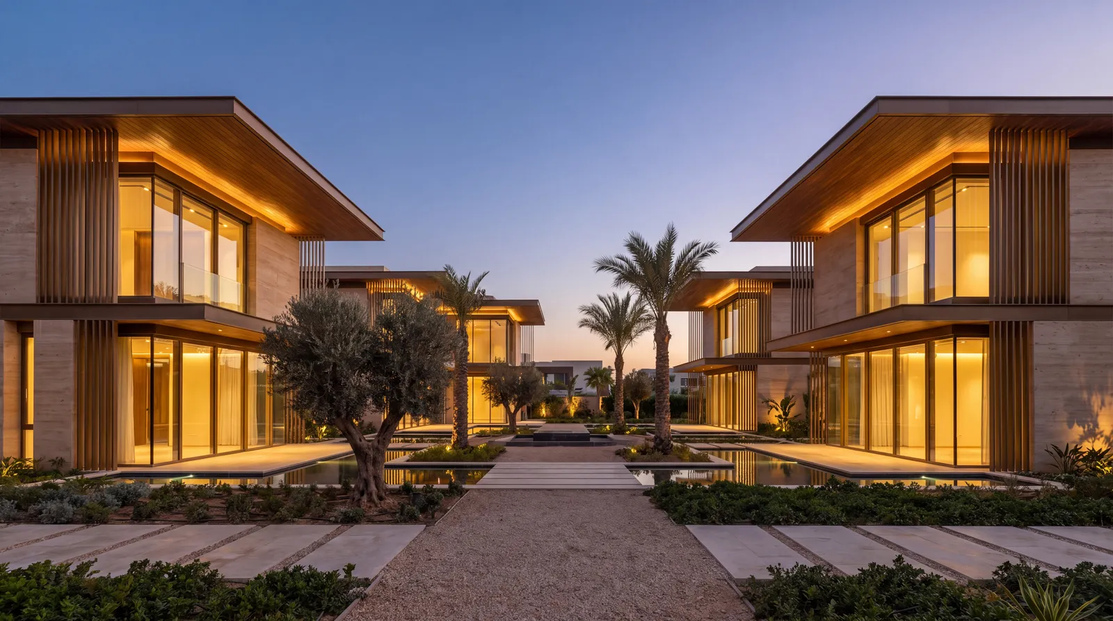 Cluster of contemporary villas in a landscaped compound