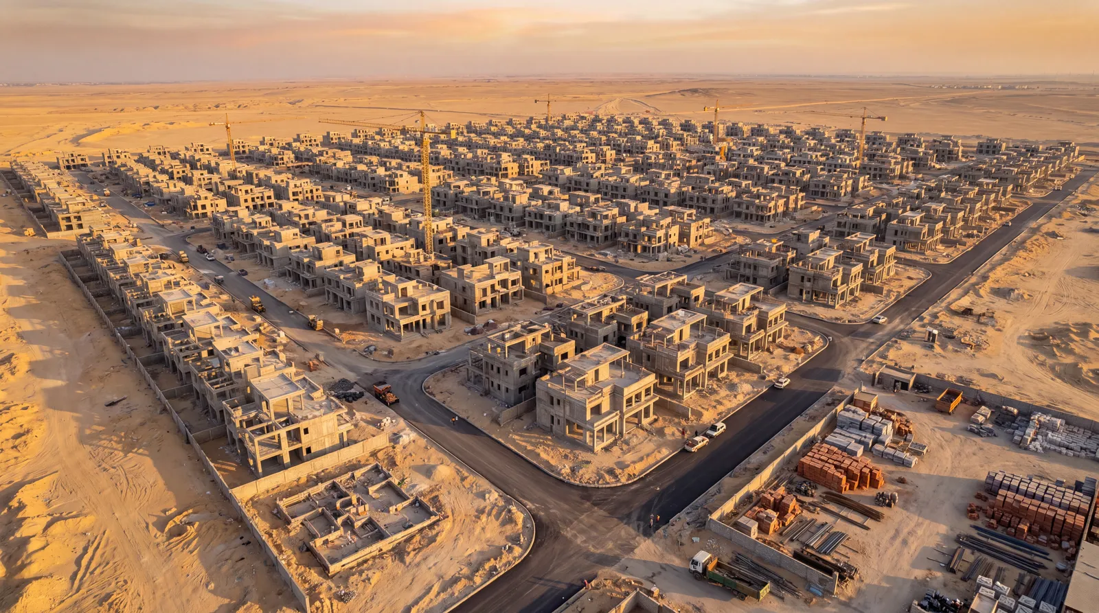 Aerial view of a residential compound under construction