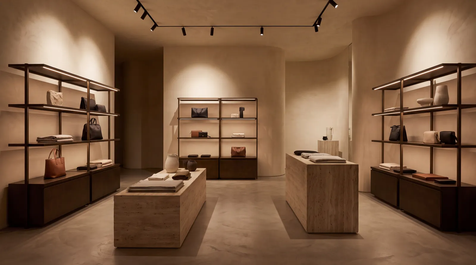 Luxury retail showroom fit-out with bronze display joinery
